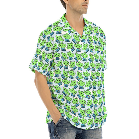 Little Green Space Aliens - Men's Hawaiian Button Up Shirt