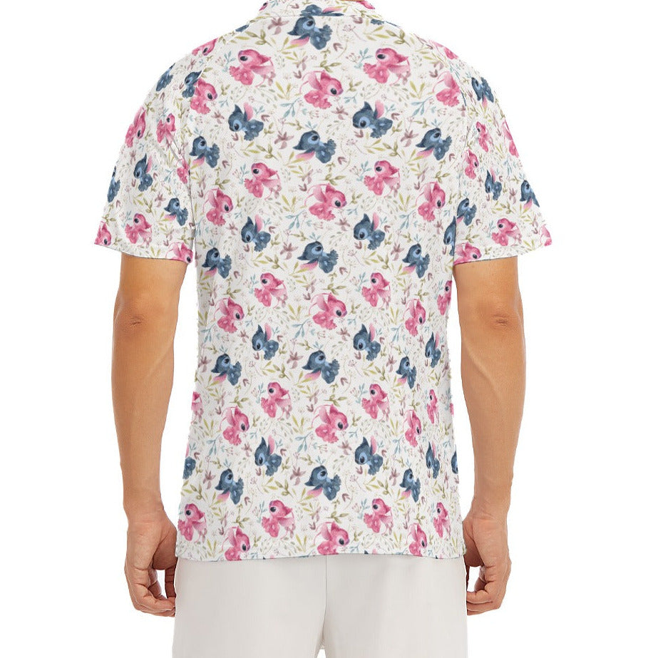 Blue Alien & Pink Friend Love - Men's Polo Shirt
