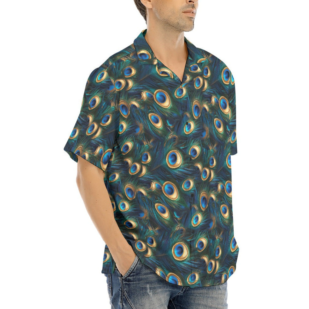 Animal Print - Peacock - Men's Hawaiian Button Up Shirt
