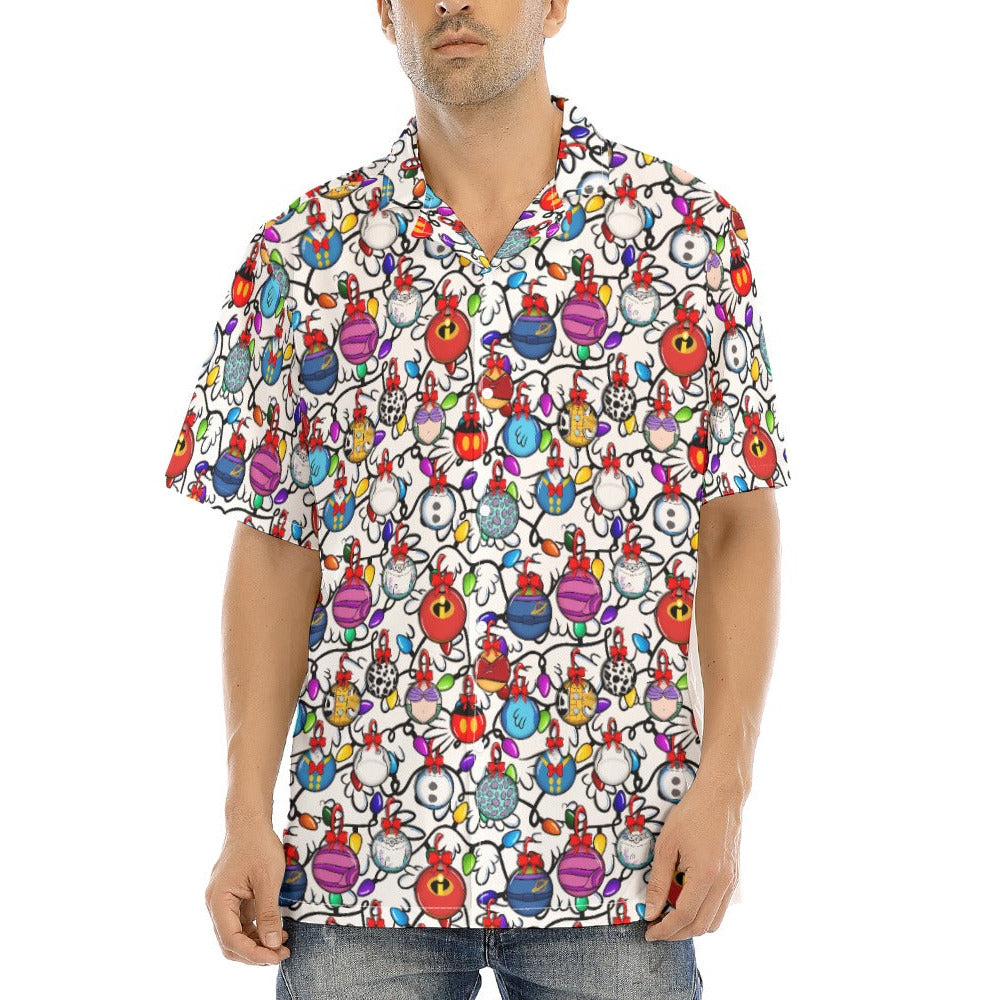 Festive Character Baubles on White - Men's Hawaiian Button Up Shirt