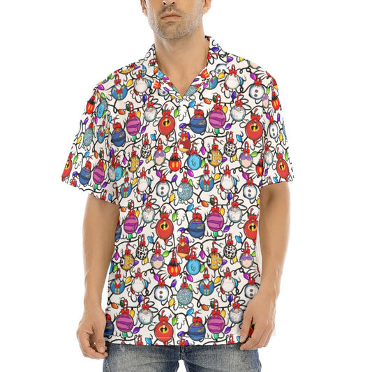 Festive Character Baubles on White - Men's Hawaiian Button Up Shirt