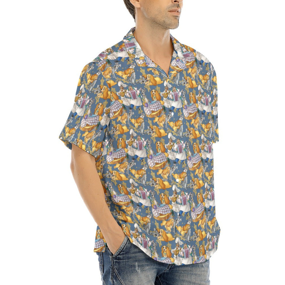 Puppy Love Sketch - Men's Hawaiian Button Up Shirt