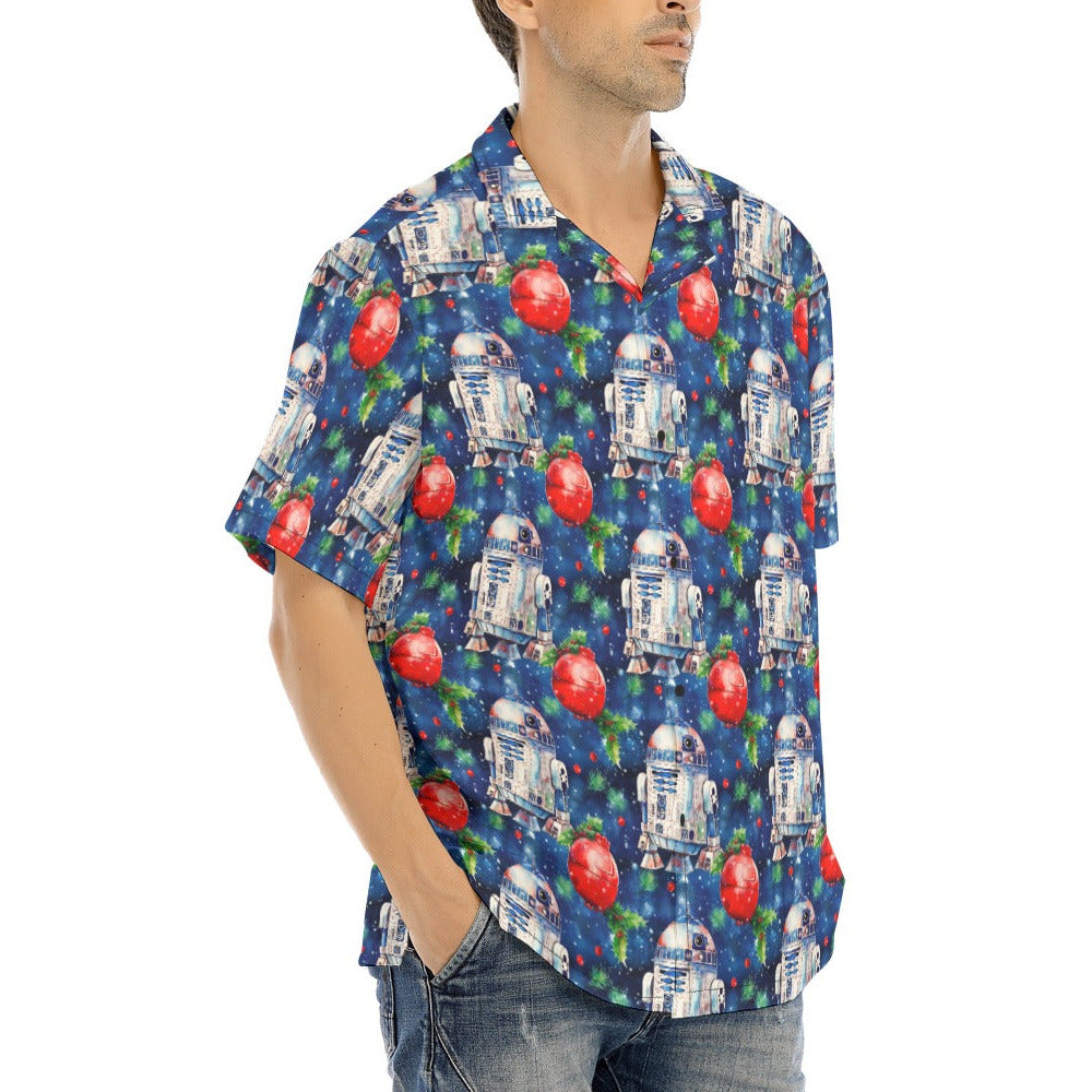 Little Blue Christmas Droid - Men's Hawaiian Button Up Shirt