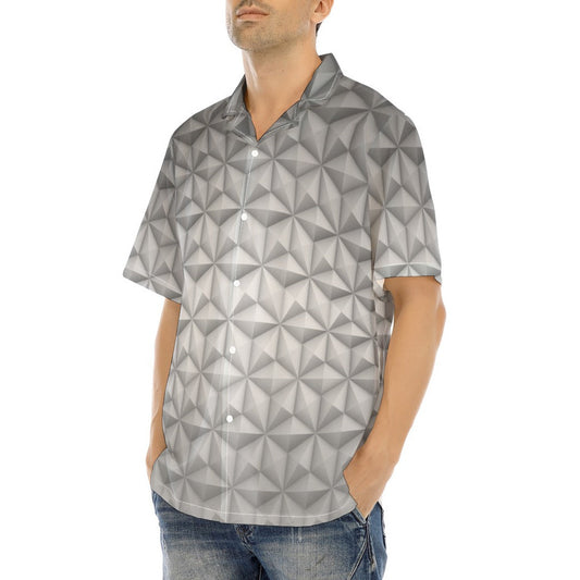 Geometric Silver Sphere - Men's Hawaiian Button Up Shirt