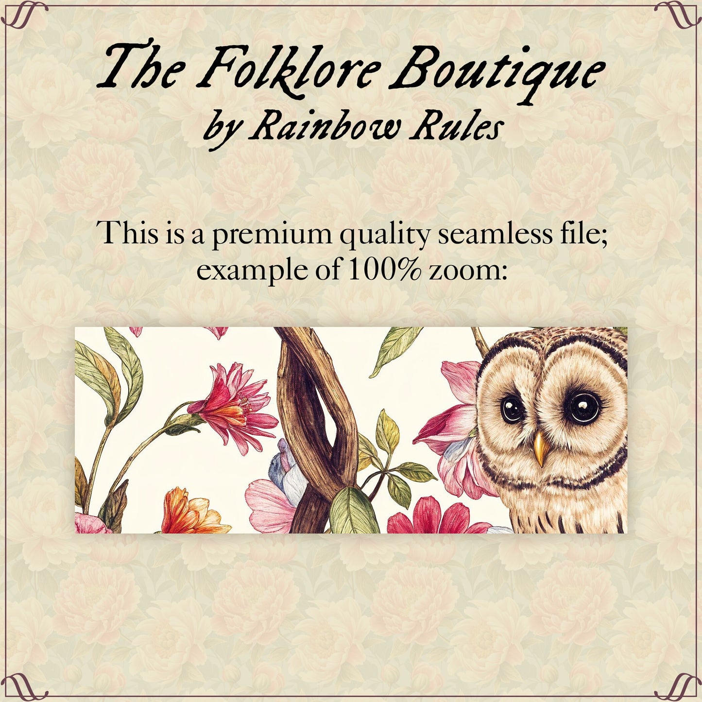 Pink Floral Owls - Digital Seamless Pattern