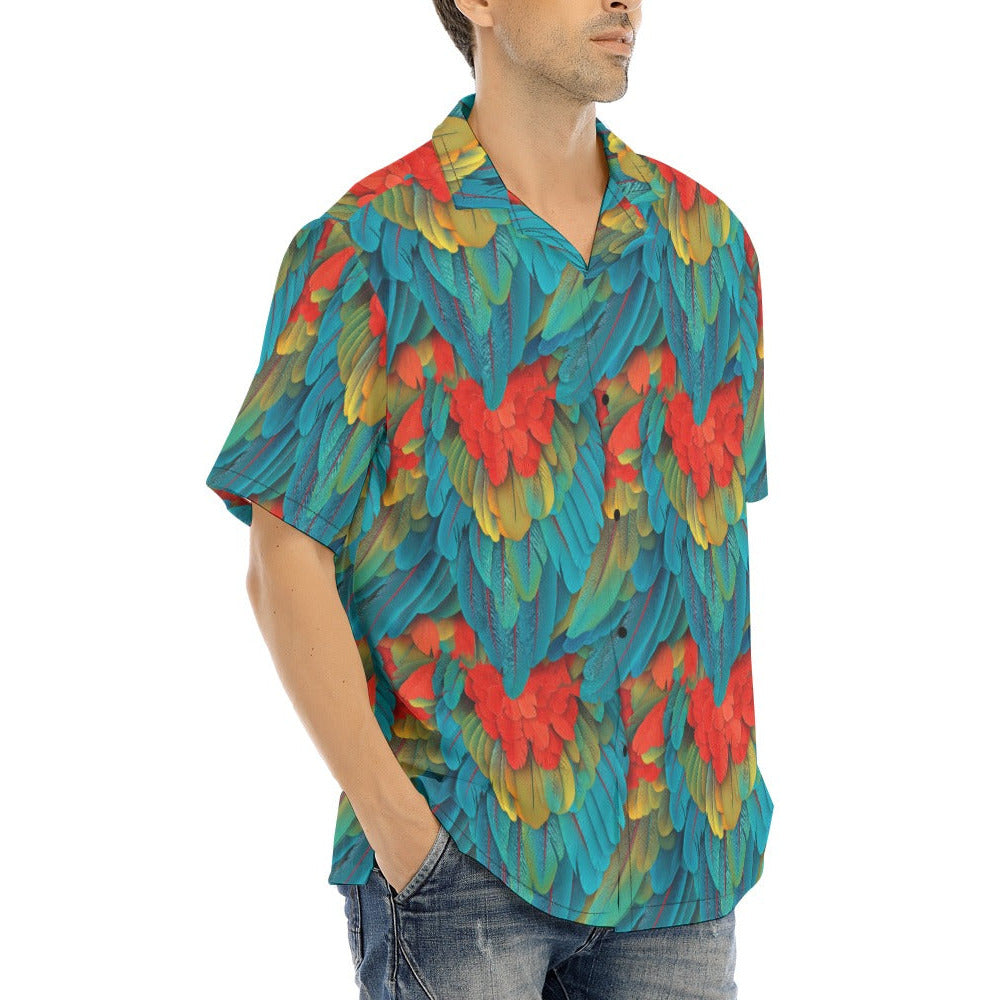 Animal Print - Macaw Parrot - Men's Hawaiian Button Up Shirt