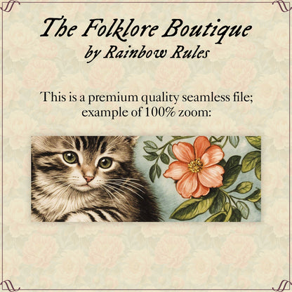 Cats with Floral Books - Digital Seamless Pattern
