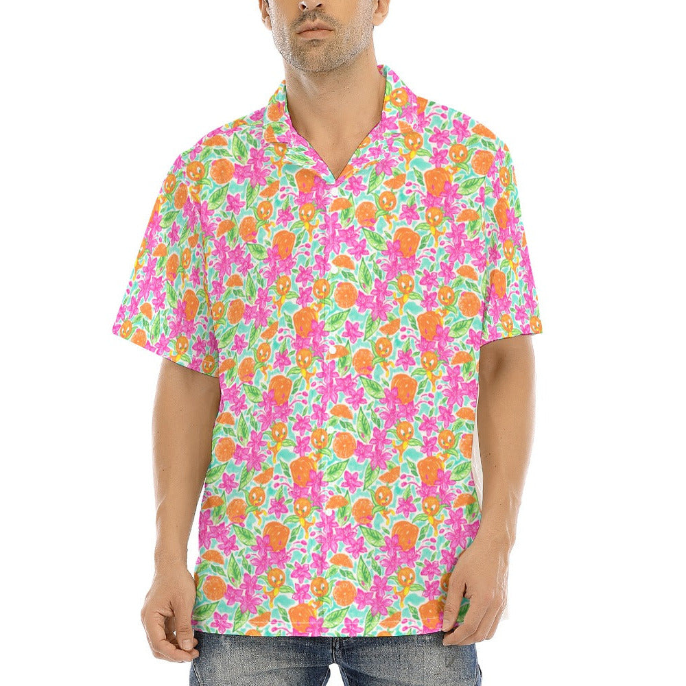 Tropical Citrus Bloom - Men's Hawaiian Button Up Shirt