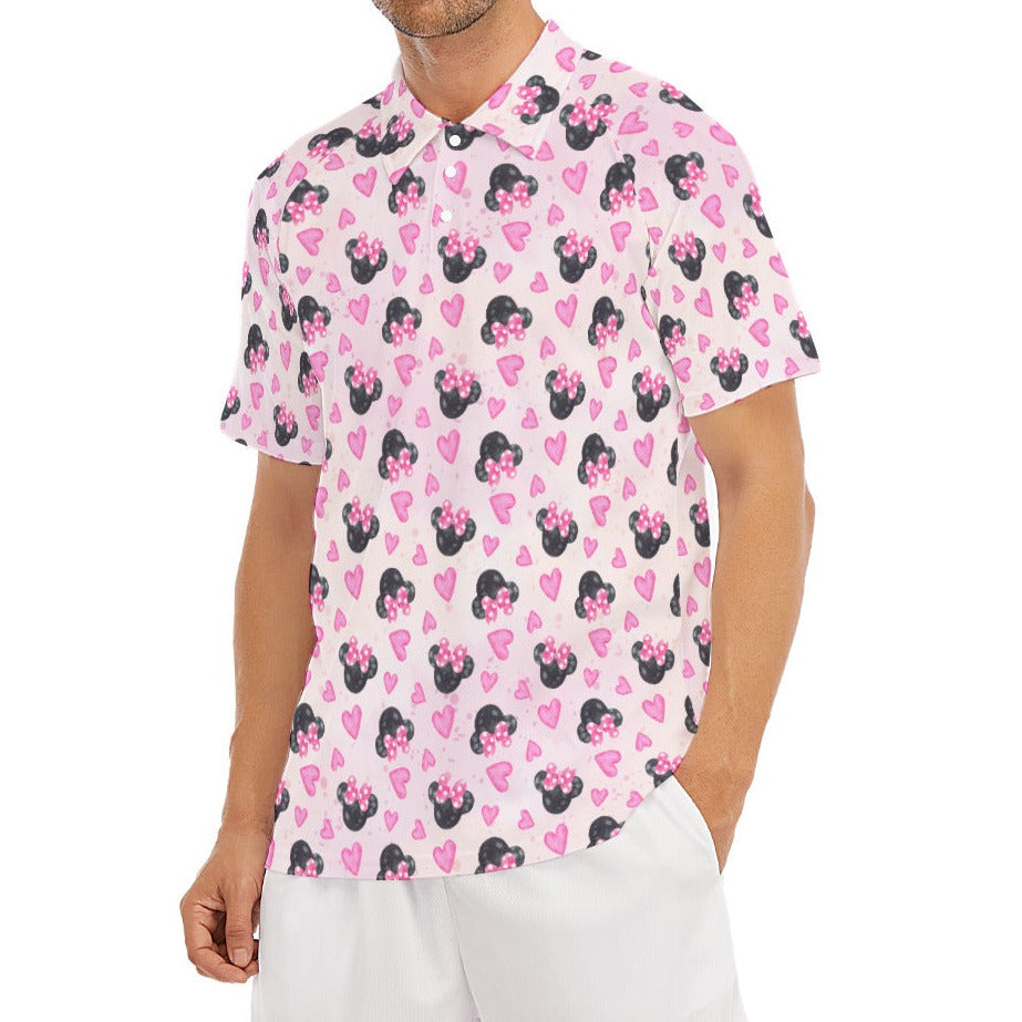 Watercolor Pink Bow Mouse Ears - Men's Polo Shirt