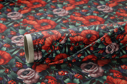 Vintage Dark Floral Poppy Ladybirds - Digital Seamless Pattern