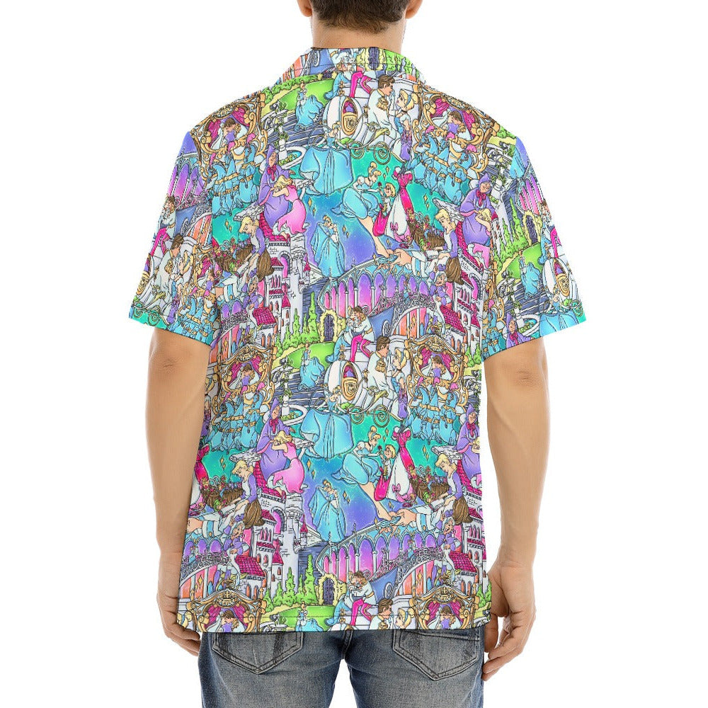 Glass Slipper Storybook Scenes - Men's Hawaiian Button Up Shirt