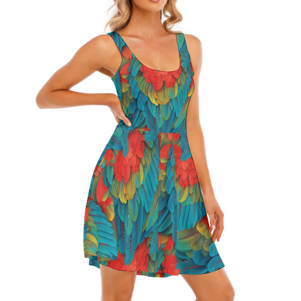 Animal Print - Macaw Parrot - Women's Sleeveless Pocket Skater Dress