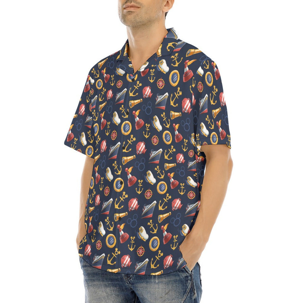 Mouse Ear Nautical Icons - Men's Hawaiian Button Up Shirt