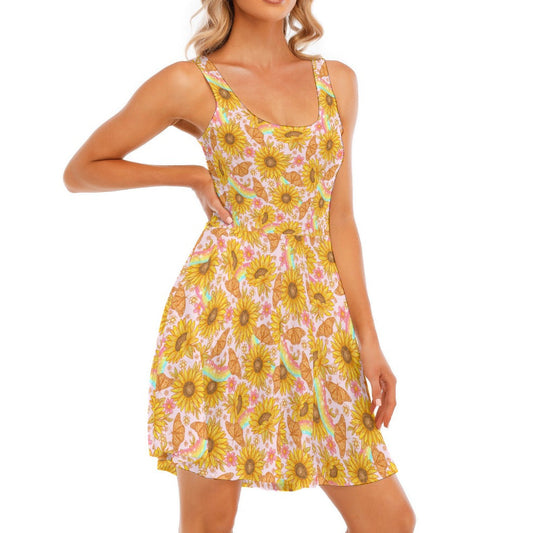 Sunflower Dreams - Women's Sleeveless Pocket Skater Dress