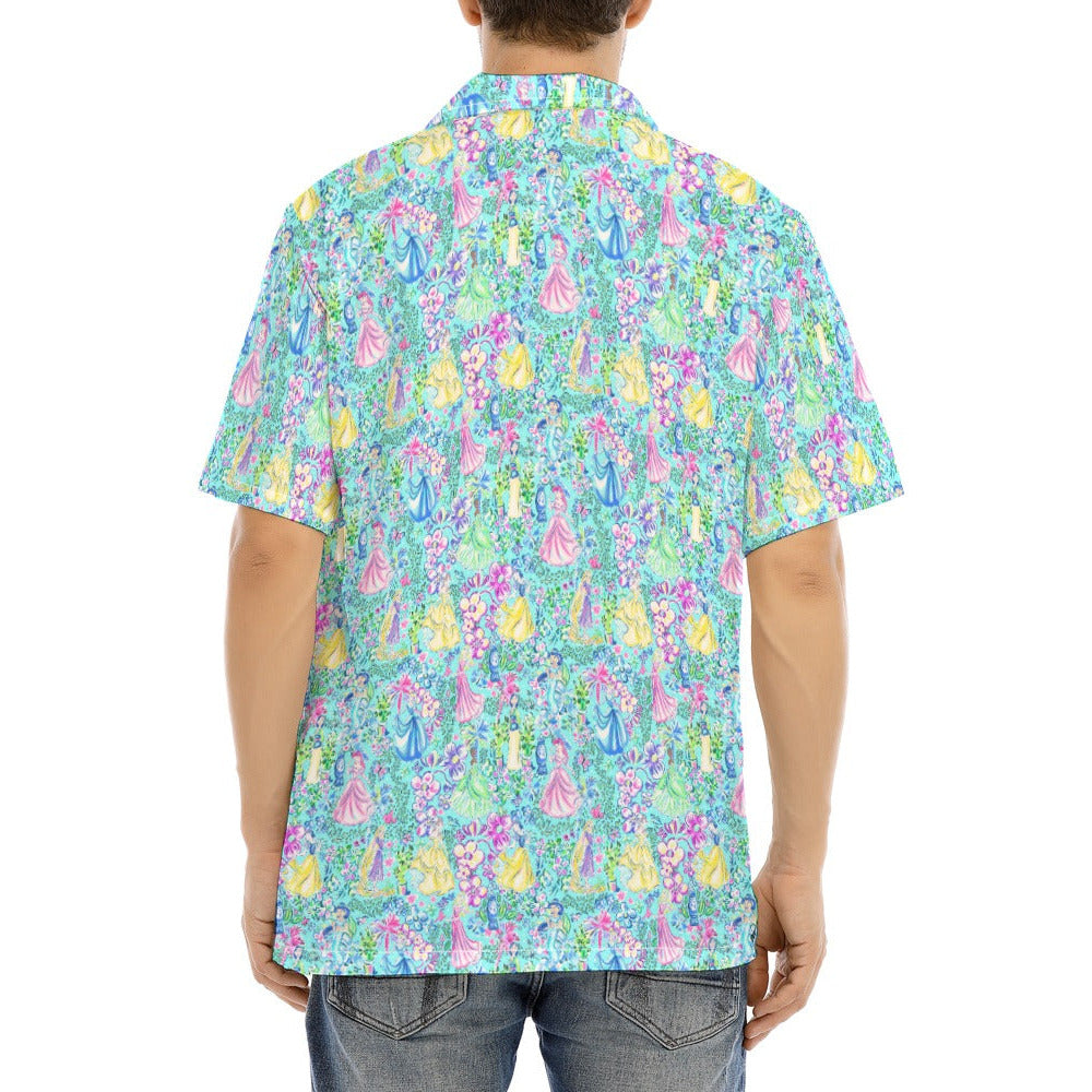 Bright Tropical Princess - Royal Garden Mashup - Men's Hawaiian Button Up Shirt