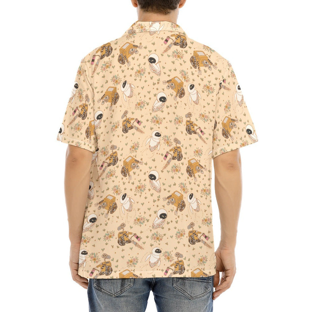 Botanical Robot Love Story - Men's Hawaiian Button Up Shirt