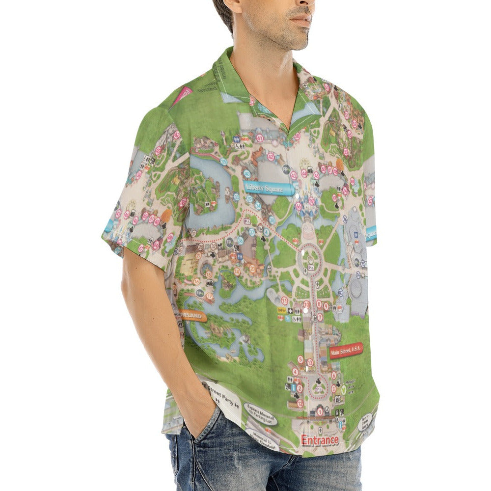 Vibrant Fantasy Park Map - Men's Hawaiian Button Up Shirt
