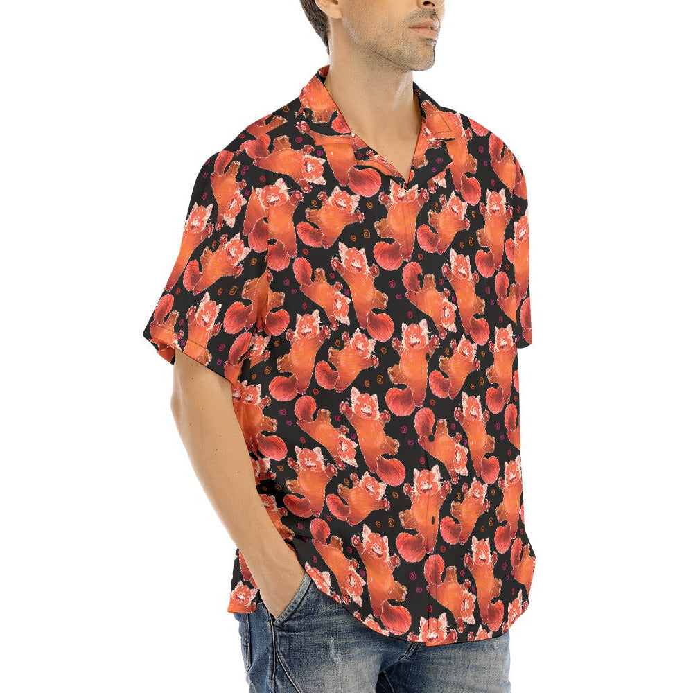 Scribbly Red Panda - Men's Hawaiian Button Up Shirt