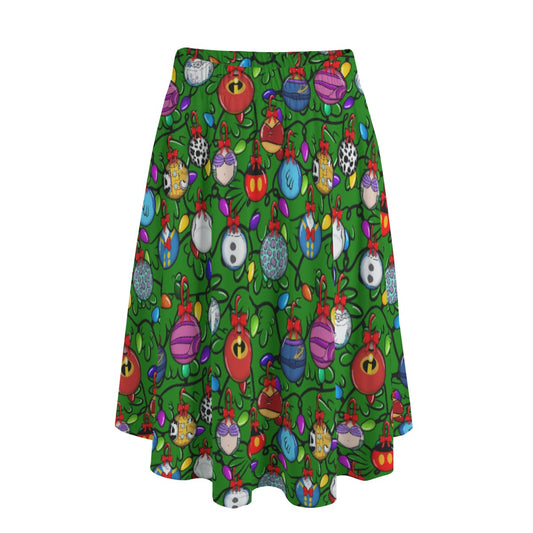 Festive Character Baubles on Green - Women's Pocket Midi Skirt