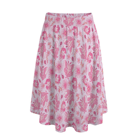 Pink Mushroom Moths - Women's Pocket Midi Skirt