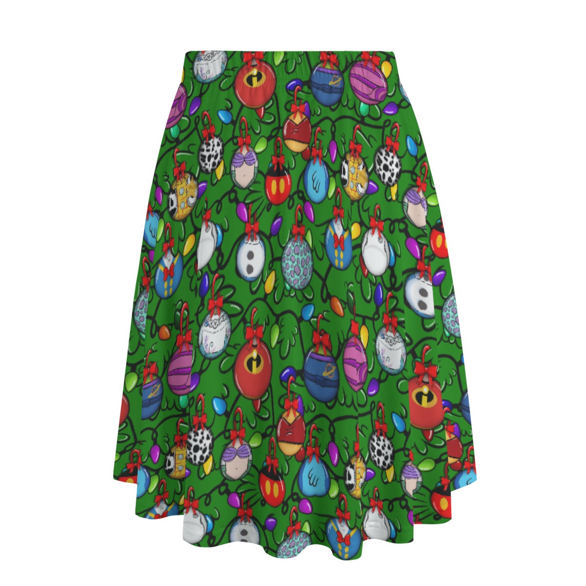 Festive Character Baubles on Green - Women's Pocket Midi Skirt