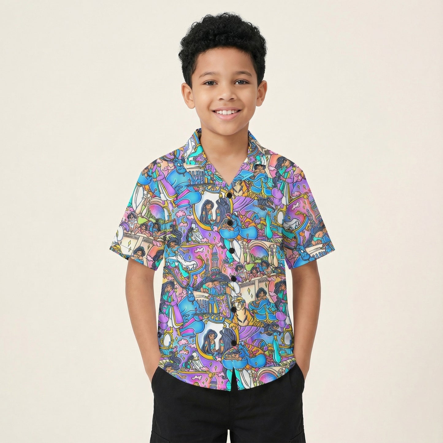 Magic Carpet Storybook Scenes - Kid's Hawaiian Button Up Shirt