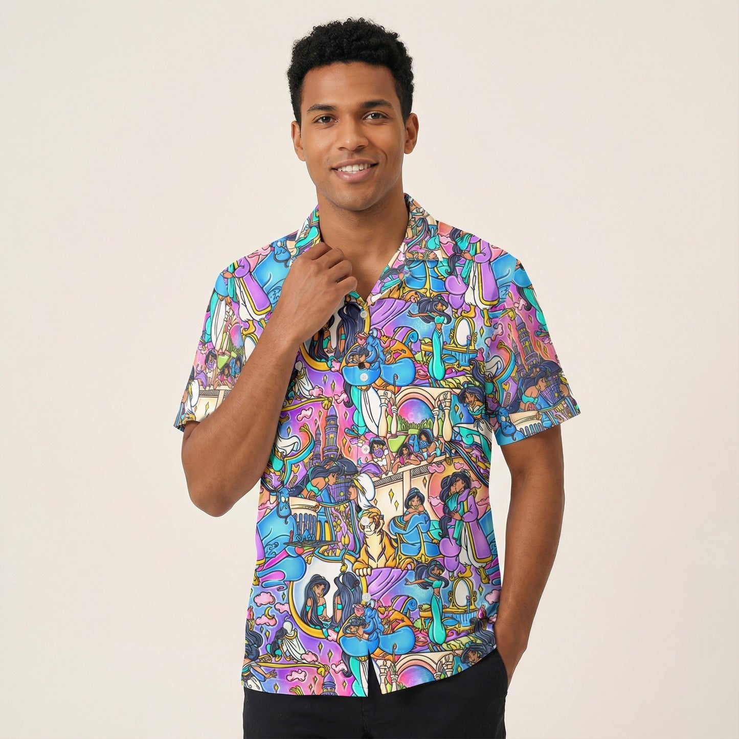 Magic Carpet Storybook Scenes - Men's Hawaiian Button Up Shirt