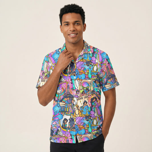 Magic Carpet Storybook Scenes - Men's Hawaiian Button Up Shirt