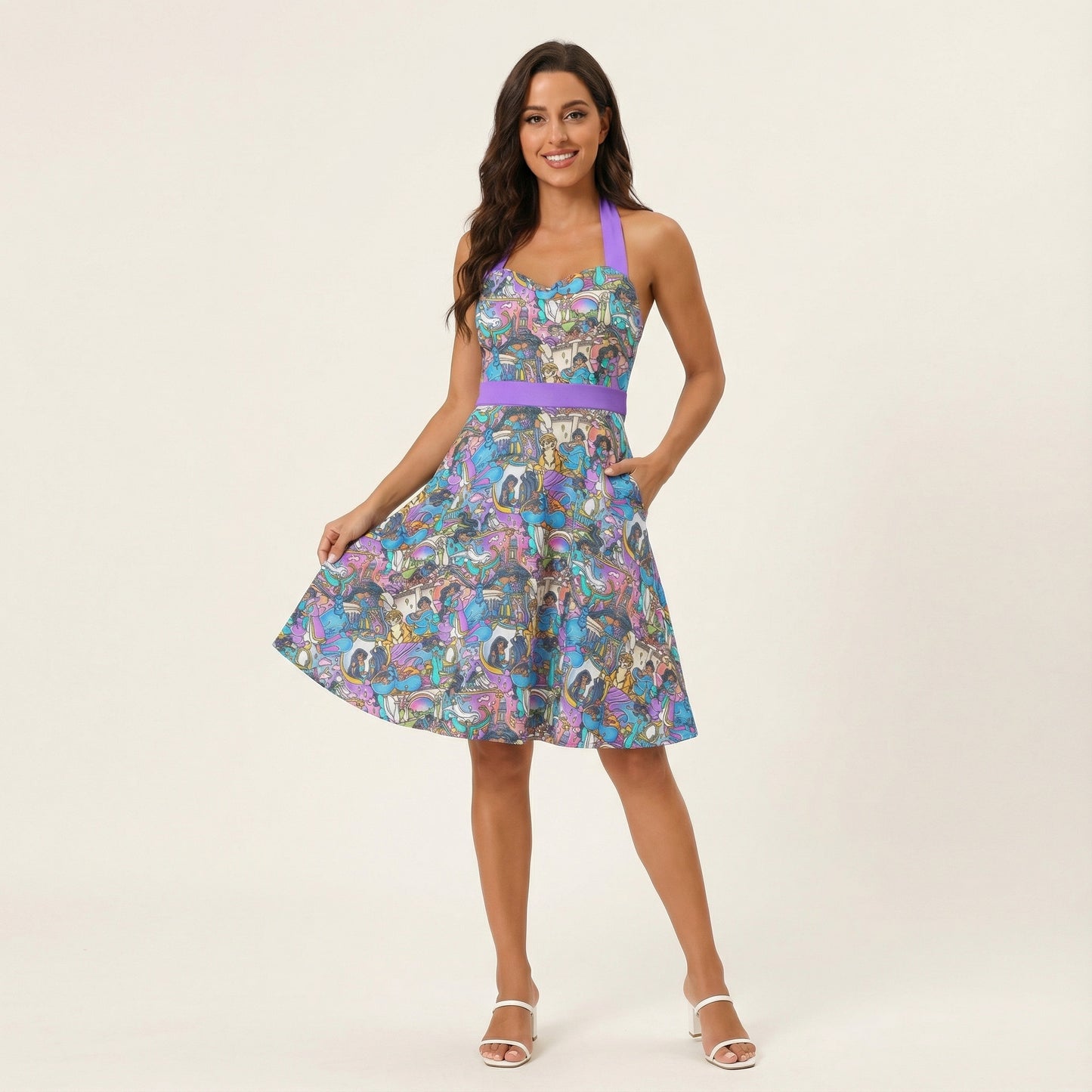 Magic Carpet Storybook Scenes - Women's Halter Vintage Pocket Dress