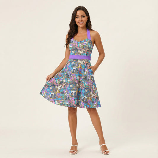 Magic Carpet Storybook Scenes - Women's Halter Vintage Pocket Dress