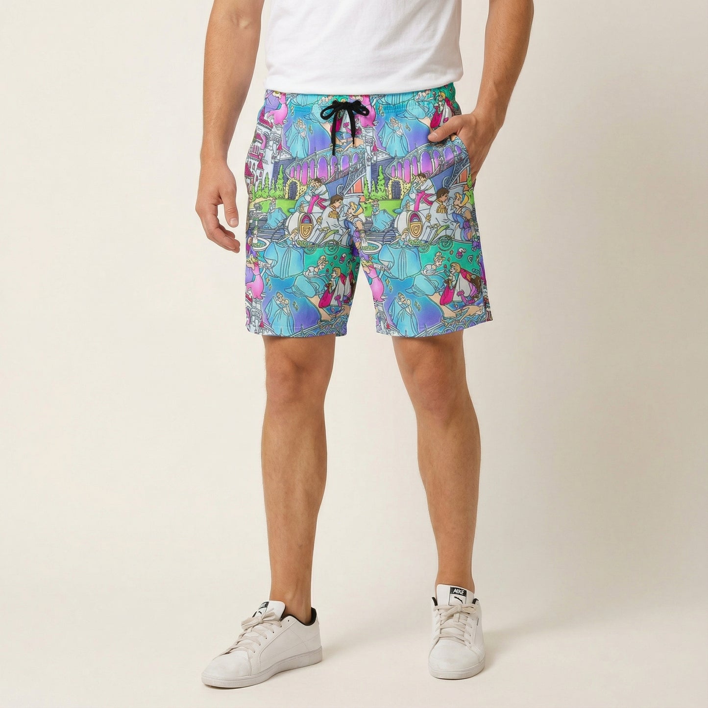 Glass Slipper Storybook Scenes - Men’s Pocket Beach Shorts