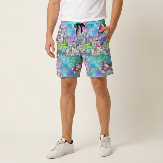 Glass Slipper Storybook Scenes - Men’s Pocket Beach Shorts