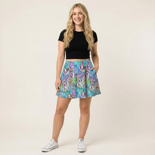 Glass Slipper Storybook Scenes - Women's Pocket Skater Skirt