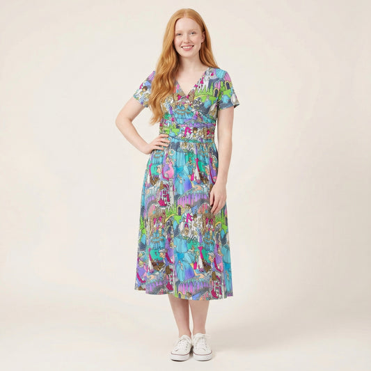 Glass Slipper Storybook Scenes - Women's V-Neck Ruched Midi Dress