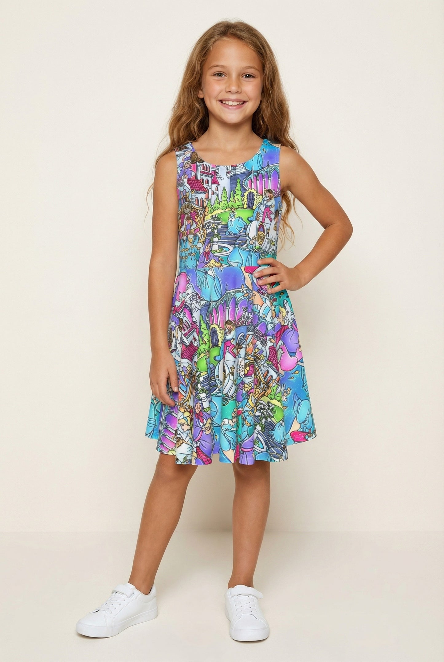 Glass Slipper Storybook Scenes - Kid's Sleeveless Skater Dress