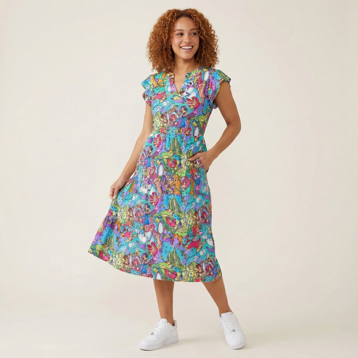 Under the Sea Storybook Scenes - Women's Tiered Pocket Midi Dress