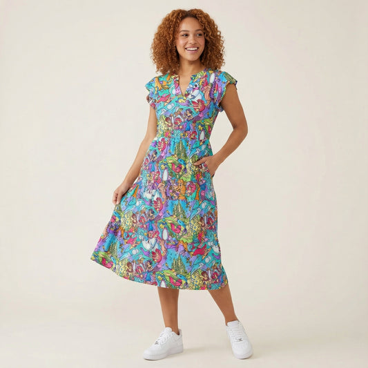 Under the Sea Storybook Scenes - Women's Tiered Pocket Midi Dress