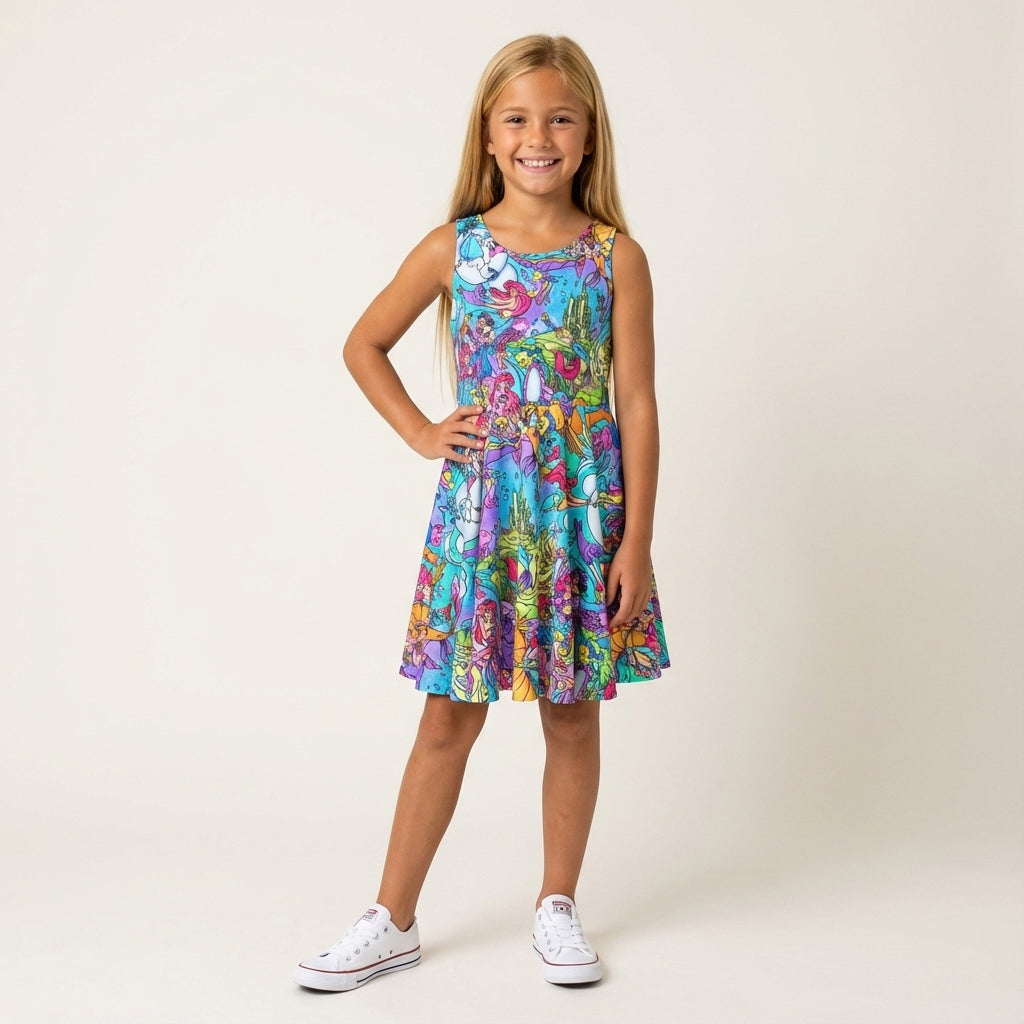 Under the Sea Storybook Scenes - Kid's Sleeveless Skater Dress