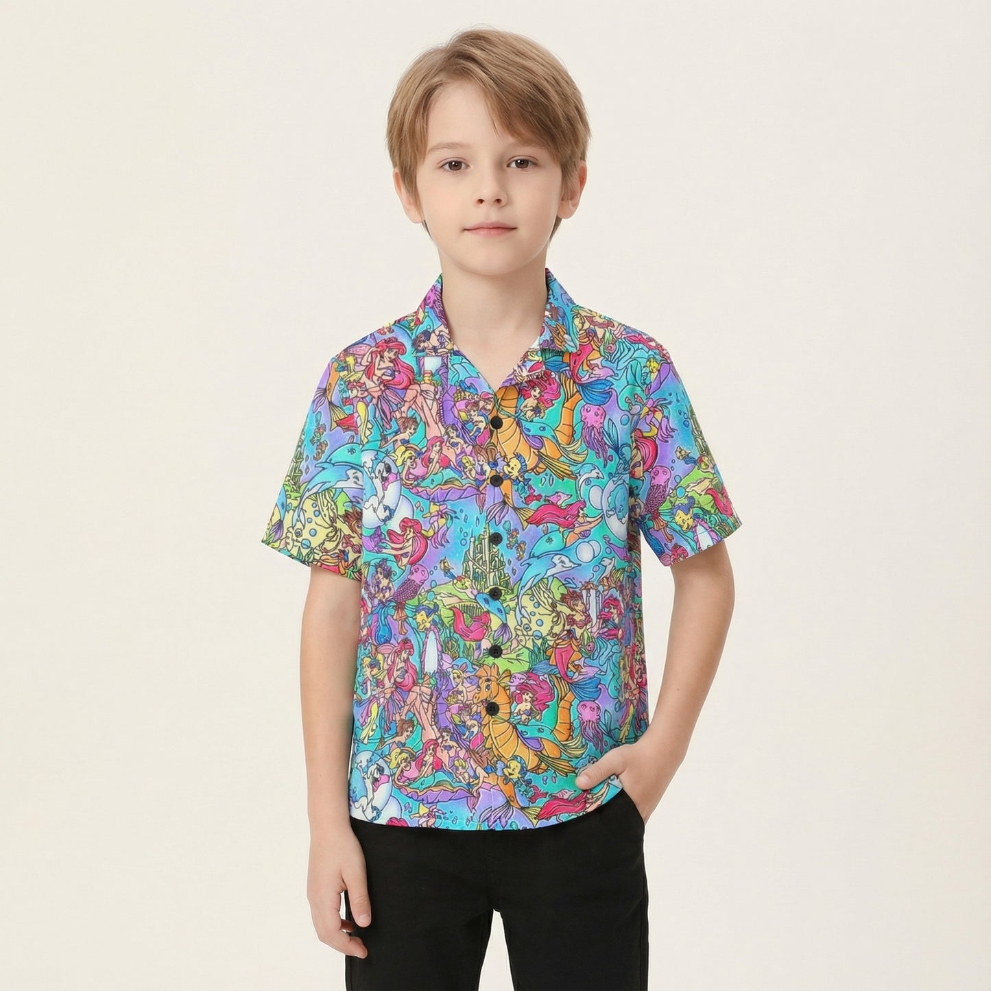 Under the Sea Storybook Scenes - Kid's Hawaiian Button Up Shirt