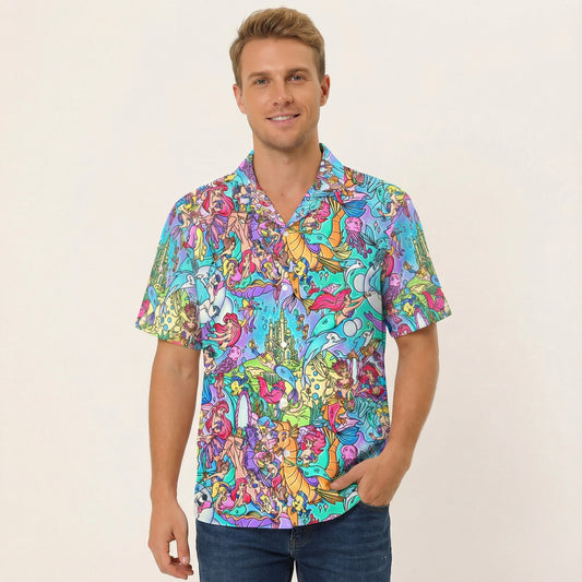 Under the Sea Storybook Scenes - Men's Hawaiian Button Up Shirt