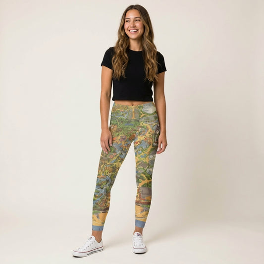 Vintage Theme Park Map - Women's Yoga Leggings