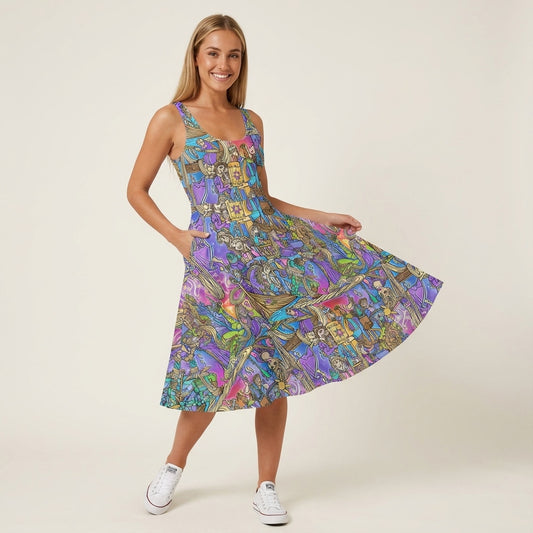 Golden Hair Storybook Scenes - Pocket Midi Skater Dress