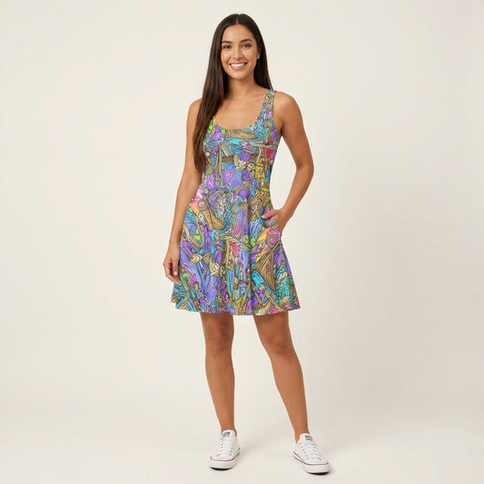 Golden Hair Storybook Scenes - Women's Sleeveless Pocket Skater Dress