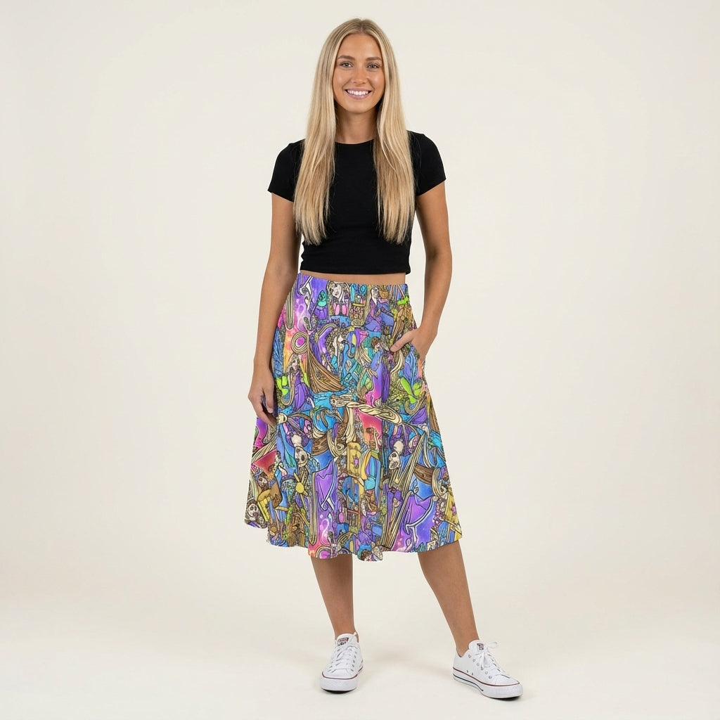 Golden Hair Storybook Scenes - Women’s Pocket Midi Skirt