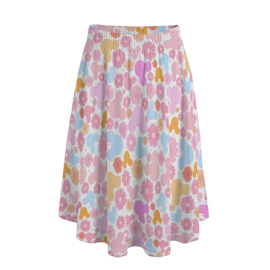 Retro Floral Mouse - Women's Pocket Midi Skirt