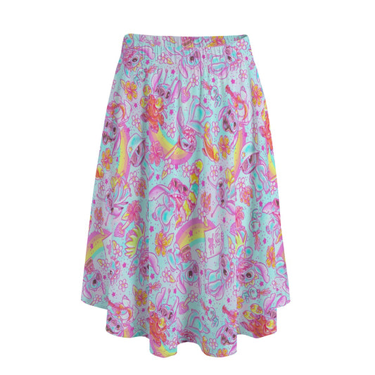 Neon Rainbow Mischief - Women's Pocket Midi Skirt