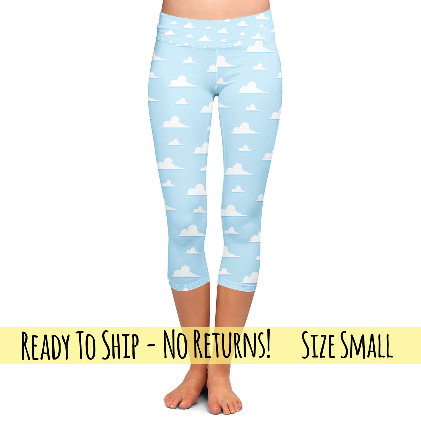 Yoga Waist Capri Leggings - Adult S / Girl's 10-12 - Pixar Clouds - READY TO SHIP