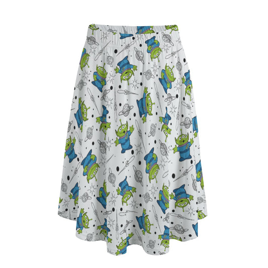 Playful Green Aliens on White - Women's Pocket Midi Skirt