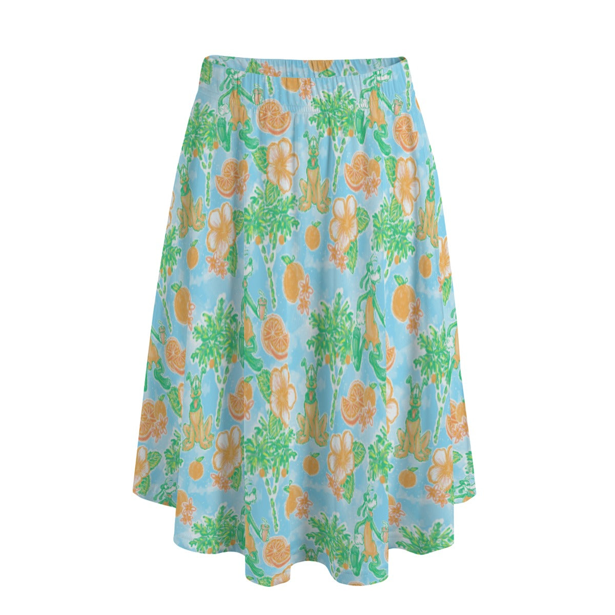 Neon Tangerine Island Pals - Women's Pocket Midi Skirt