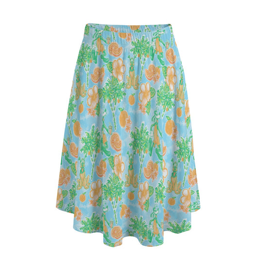 Neon Tangerine Island Pals - Women's Pocket Midi Skirt